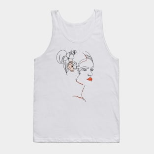 One line continuous woman face. Continuous line pattern. Trendy hand drawn textures. Tank Top